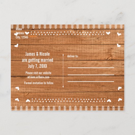 Carte Postale Faire-part Enregistrer la date Oak Wood Rustic Photo Invitati (Dos)