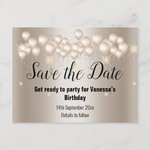 Carte Postale Faire-part Enregistrer la date Or Ballons Éclairer toutes les