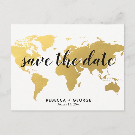 Carte Postale Faire-part enregistrer la date or monde map destination maria (Devant)