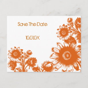 Carte Postale Faire-part Enregistrer La Date -Orange Sur Fleurs Vintages Bl