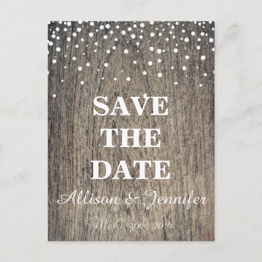 Carte Postale Faire-part Enregistrer la date Parties scintillant blanche et (Devant)