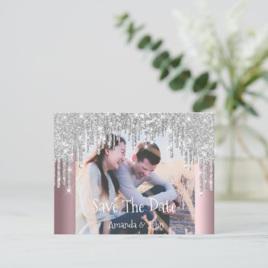 Carte Postale Faire-part Enregistrer la date Parties scintillant photo Fian (Debout devant)