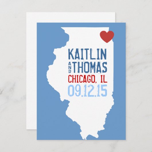 Carte Postale Faire-part Enregistrer la date - Personnalisable - Illinois (Devant / Derrière)
