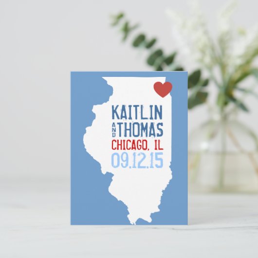 Carte Postale Faire-part Enregistrer la date - Personnalisable - Illinois (Debout devant)