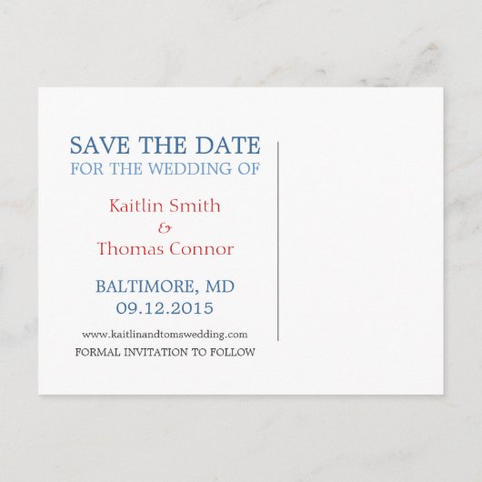 Carte Postale Faire-part Enregistrer la date - Personnalisable - Maryland (Dos)