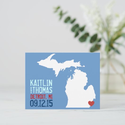 Carte Postale Faire-part Enregistrer la date - Personnalisable - Michigan (Debout devant)