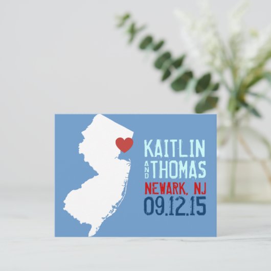 Carte Postale Faire-part Enregistrer la date - Personnalisable - New Jersey (Debout devant)
