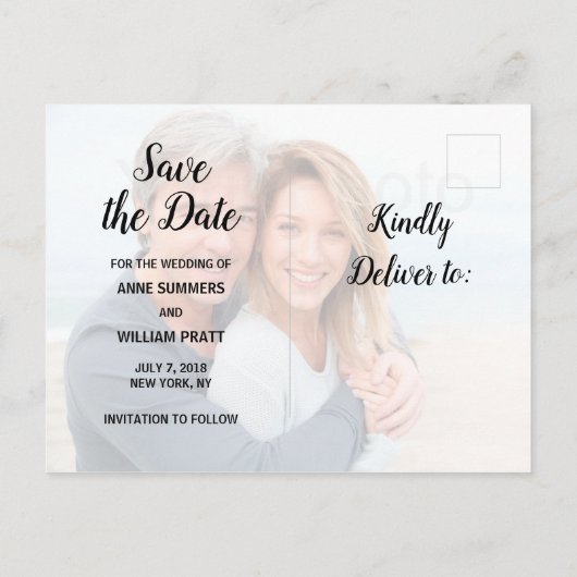 Carte Postale Faire-part Enregistrer la date, personnalisée avec photo, deu (Dos)