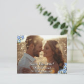 Carte Postale Faire-part Enregistrer la date - Photo avec Blue Peony (Debout devant)