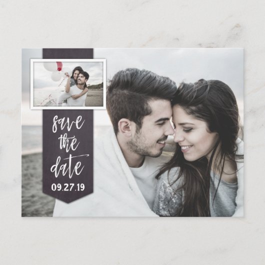 Carte Postale Faire-part Enregistrer la date Photo Chalkboard Rustic Mariag (Devant)