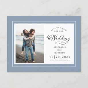 Carte Postale Faire-part Enregistrer La Date Photo Dusty Blue Elegant Weddi