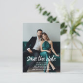 Carte Postale Faire-part Enregistrer la date - Photo et lettres brossées mo (Debout devant)