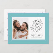 Carte Postale Faire-part Enregistrer La Date Photo Mariage Aqua Elegant Chi (Devant / Derrière)
