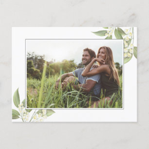 Carte Postale Faire-part Enregistrer la date Photo Mariage Floral Greenery