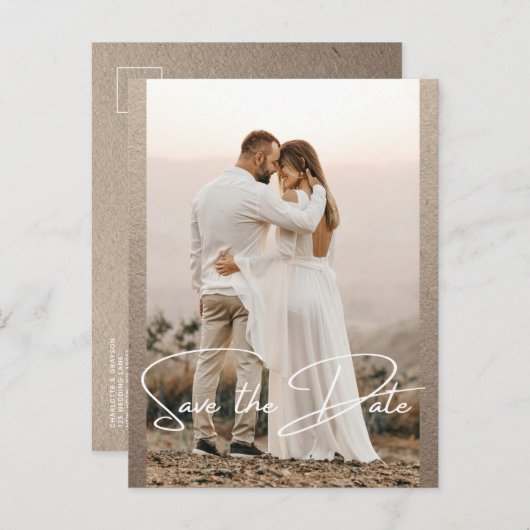 Carte Postale Faire-part Enregistrer La Date Photo Mariage Rustique Élégant (Devant / Derrière)