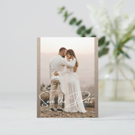 Carte Postale Faire-part Enregistrer La Date Photo Mariage Rustique Élégant (Debout devant)