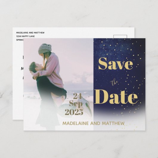 Carte Postale Faire-part Enregistrer La Date Photo Mariage Soirée Moderne (Devant / Derrière)