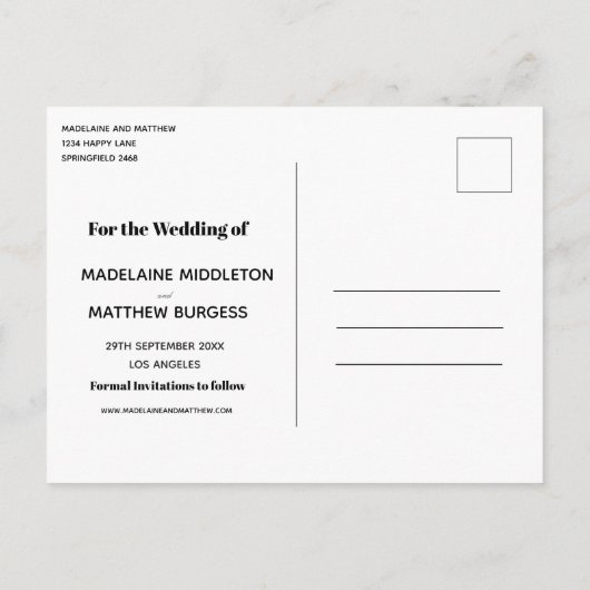 Carte Postale Faire-part Enregistrer La Date Photo Mariage Soirée Moderne (Dos)