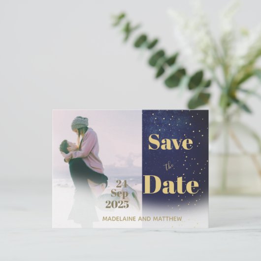 Carte Postale Faire-part Enregistrer La Date Photo Mariage Soirée Moderne (Debout devant)