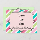 Carte Postale Faire-part Enregistrer la date Pink and Blue Stripes (Devant / Derrière)