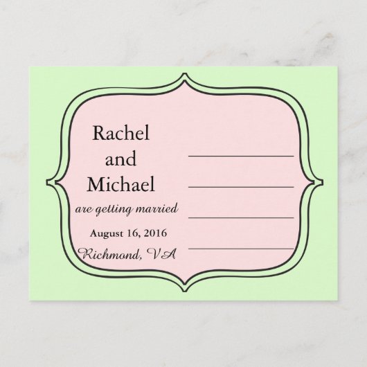 Carte Postale Faire-part Enregistrer la date Pink and Blue Stripes (Dos)