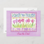Carte Postale Faire-part Enregistrer la date Pink Lavender Tulip Flower Des (Devant / Derrière)