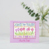 Carte Postale Faire-part Enregistrer la date Pink Lavender Tulip Flower Des (Debout devant)