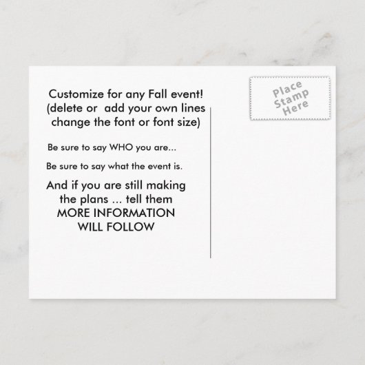 Carte Postale Faire-part Enregistrer la date pour cet automne (Dos)