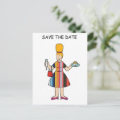 Carte Postale Faire-part Enregistrer la date pour Tea Party Cartoon Lady (Debout devant)