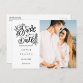 Carte Postale Faire-part Enregistrer la date Pretty Hand Script Photo moder (Devant / Derrière)