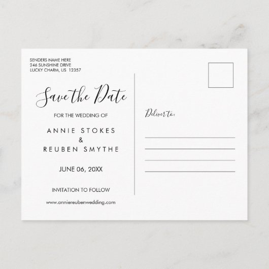 Carte Postale Faire-part Enregistrer la date Pretty Hand Script Photo moder (Dos)