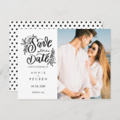 Carte Postale Faire-part Enregistrer la date Pretty Hand Script Photo moder (Devant / Derrière)