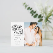 Carte Postale Faire-part Enregistrer la date Pretty Hand Script Photo moder (Debout devant)