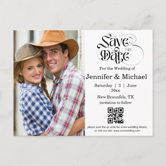 Carte Postale Faire-part enregistrer la date qr code photo simple mariage (Devant)