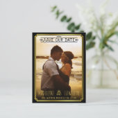 Carte Postale Faire-part Enregistrer la date Retro Black Gold Deco Mariage  (Debout devant)