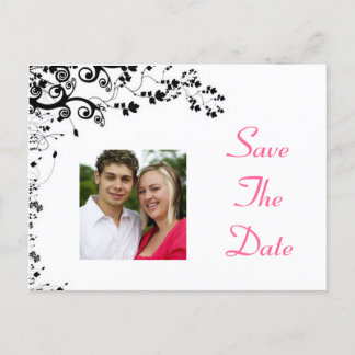 Carte Postale Faire-part Enregistrer la date rose et noir