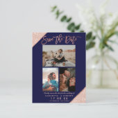 Carte Postale Faire-part Enregistrer la date rose or marine photo collage g (Debout devant)