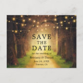 Carte Postale Faire-part Enregistrer La Date Rustic Forest Path String Ligh (Devant)