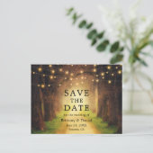 Carte Postale Faire-part Enregistrer La Date Rustic Forest Path String Ligh (Debout devant)