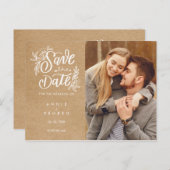 Carte Postale Faire-part Enregistrer la date Rustic Kraft photo de script m (Devant / Derrière)