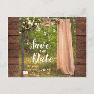 Carte Postale Faire-part Enregistrer la date Rustic Wood Peach Mason Jar Ma