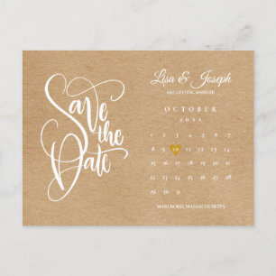 Carte Postale Faire-part Enregistrer la date Script Calendrier Gold Heart R