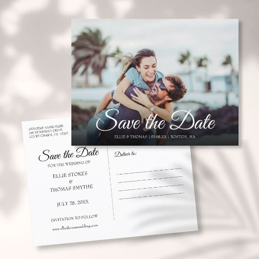 Carte Postale Faire-part Enregistrer la date Script Photo Modern Simple