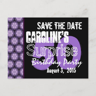 Carte Postale Faire-part Enregistrer la date Surprise 50th Modern Purple Bl
