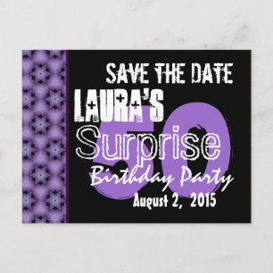 Carte Postale Faire-part Enregistrer la date Surprise 50th Modern Purple Bl