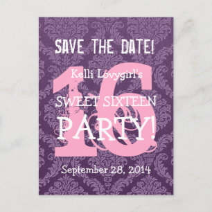 Carte Postale Faire-part Enregistrer la date Sweet 16 Anniversaire Fête A04