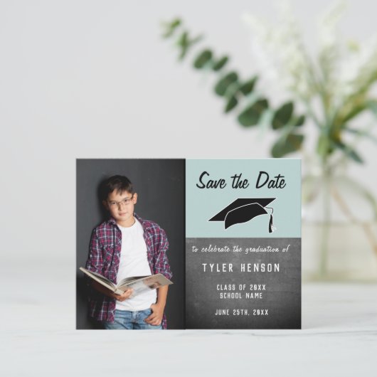 Carte Postale Faire-part Enregistrer la date tableau garçon photo remise de (Debout devant)