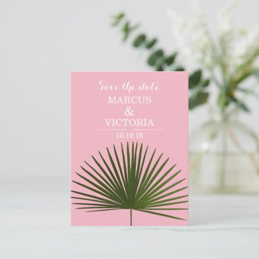 Carte Postale Faire-part Enregistrer la date Tropical Palm Frond Mariage fe (Debout devant)
