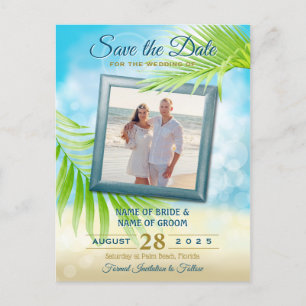 Carte Postale Faire-part Enregistrer la date Votre photo Plage Mariage Palm