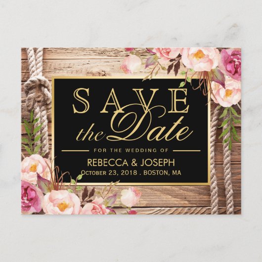 Carte Postale Faire-part Enregistrer la date Western Rustic Country Bois Fl (Devant)